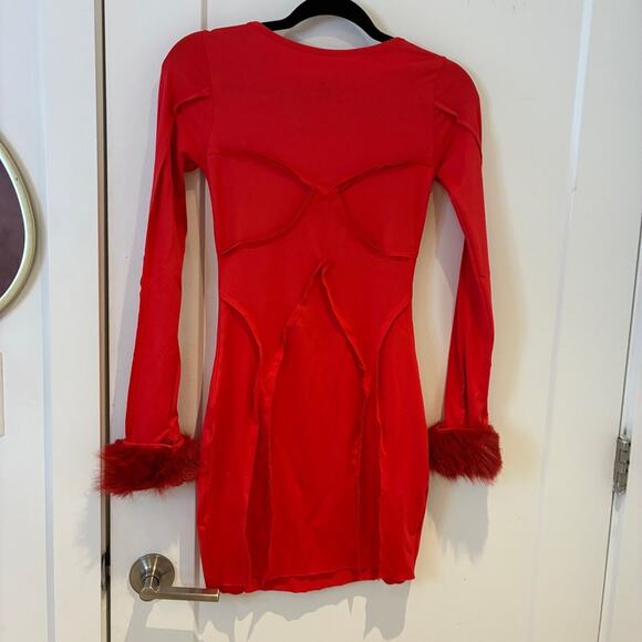 NWT OW Collection Red Long Sleeve Exposed Seam Mini Dress Sz Small MSRP $220 - Picture 3 of 13